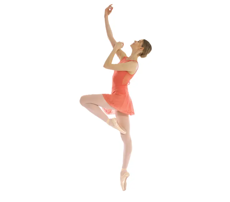 Bloch Cassia Floral leotard, women's leotard with embroidered mesh on the back - Peach