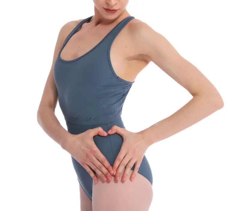 Bloch Fleur Floral tank leotard, women's leotard with thick straps - Grey Bloch