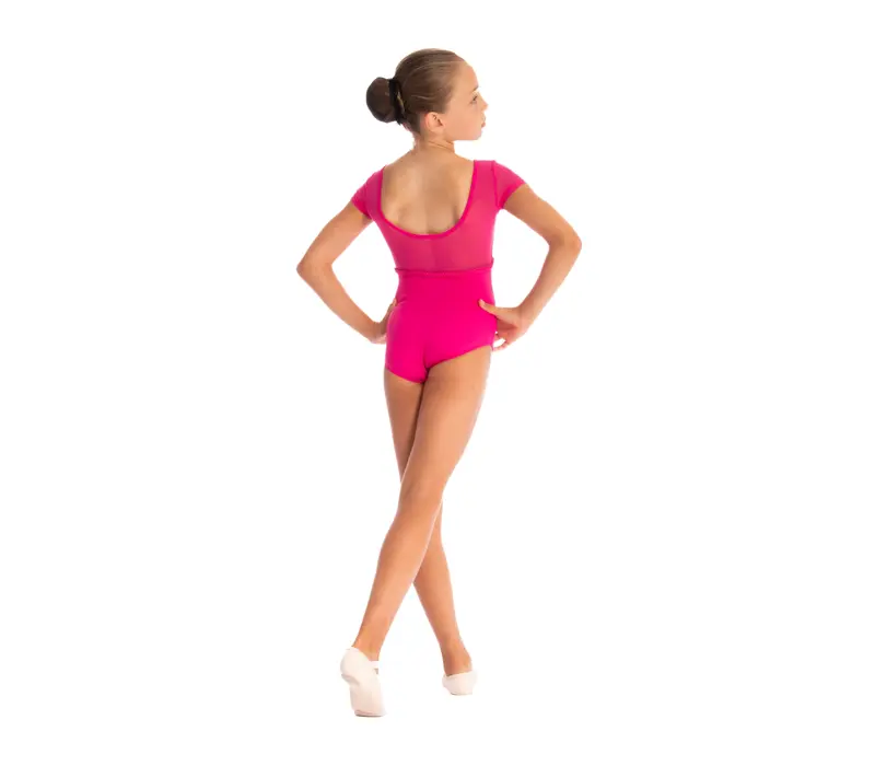 Mirella Soft mesh cap sleeve leotard - Hot pink