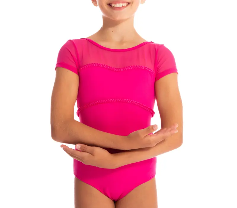 Mirella Soft mesh cap sleeve leotard - Hot pink