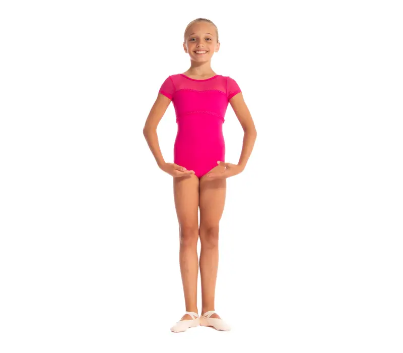 Mirella Soft mesh cap sleeve leotard - Hot pink